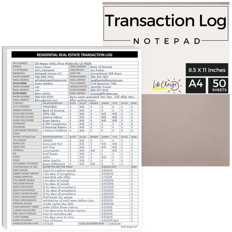 Life Charge Real Estate Agent Supplies - Real Estate Transaction Log Notepad, a Closing Checklist Planner Pad for Realtor File Folders to Organize Sale Pipeline. Made in the USA. - Image 2